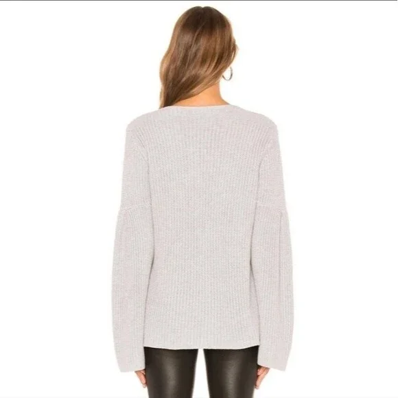 Lovers & Friends Addison gray ribbed knit flared sleeve v cut neckline sweater - Picture 3 of 10